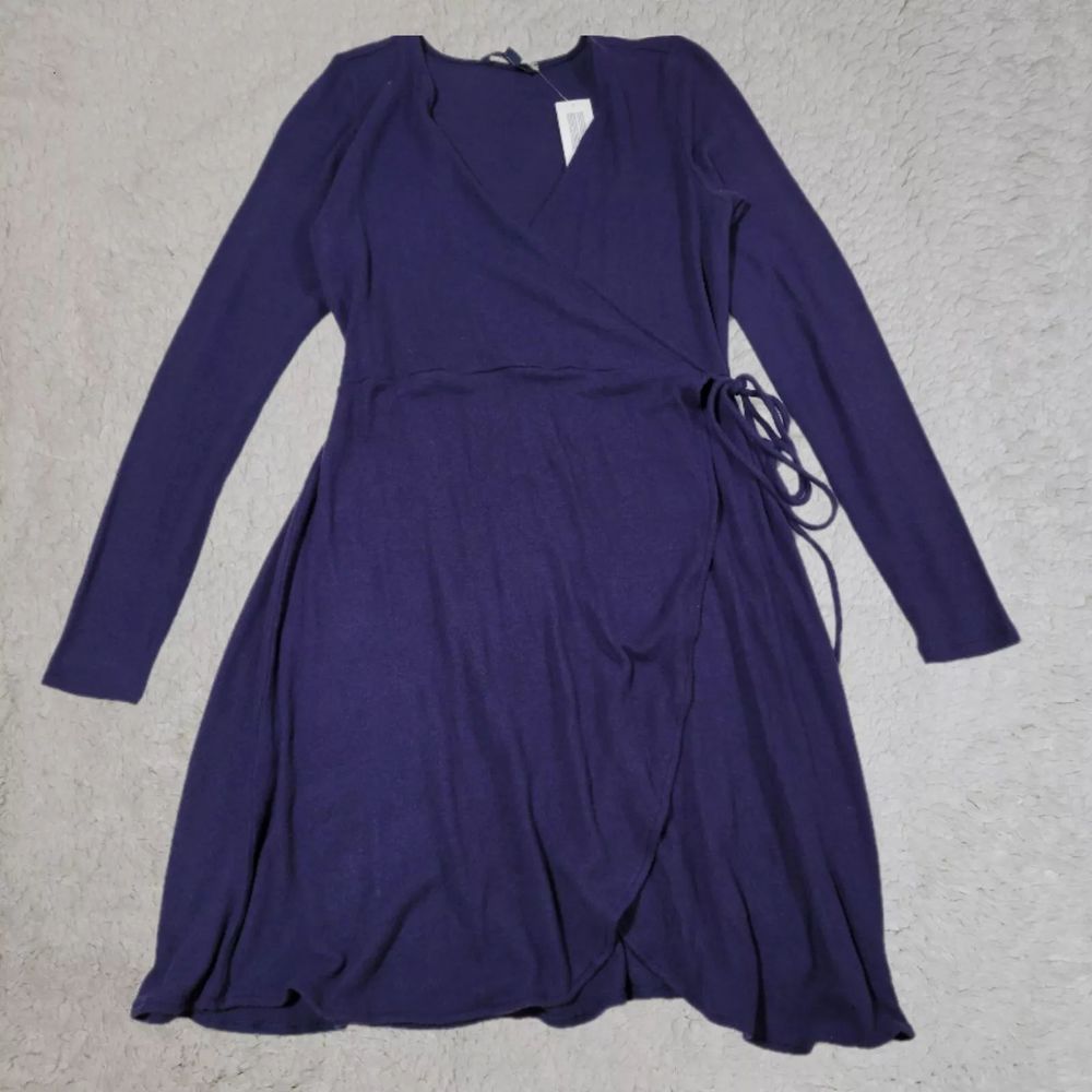 American Eagle Women's Sz Small Navy Long Sleeve Wrap Knee Length Dress NEW